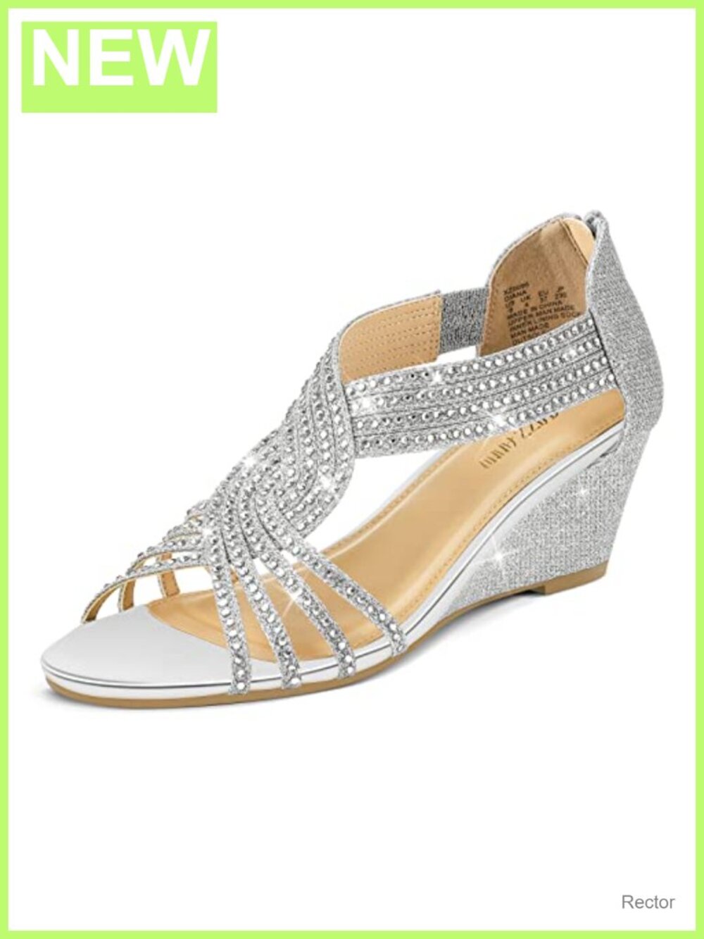 PIZZ ANNU Women's Diana Low Wedge Sandals Rhinestone Open Toe Dress Shoes 2.25